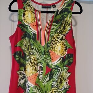 New York & Company Red and Gold Graphic Tank Dress